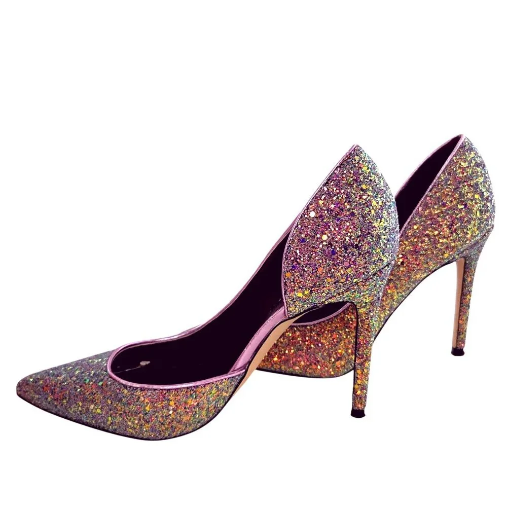 Nine West D'Orsay Sparkly Purple Gold Glitter Pointed Toe Stiletto Heels Size 7M - Picture 4 of 7